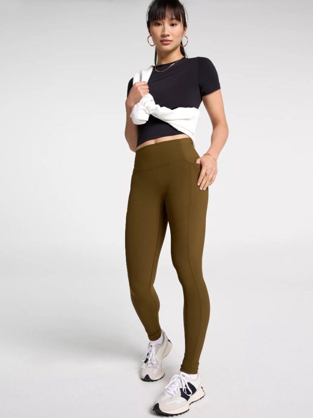 CALIA Women's Essential Rib Legging - Color: Dark Khaki Olive